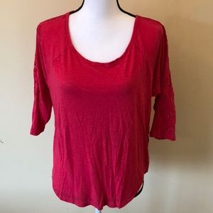 Aerie pink floral 3/4 sleeve top see through back